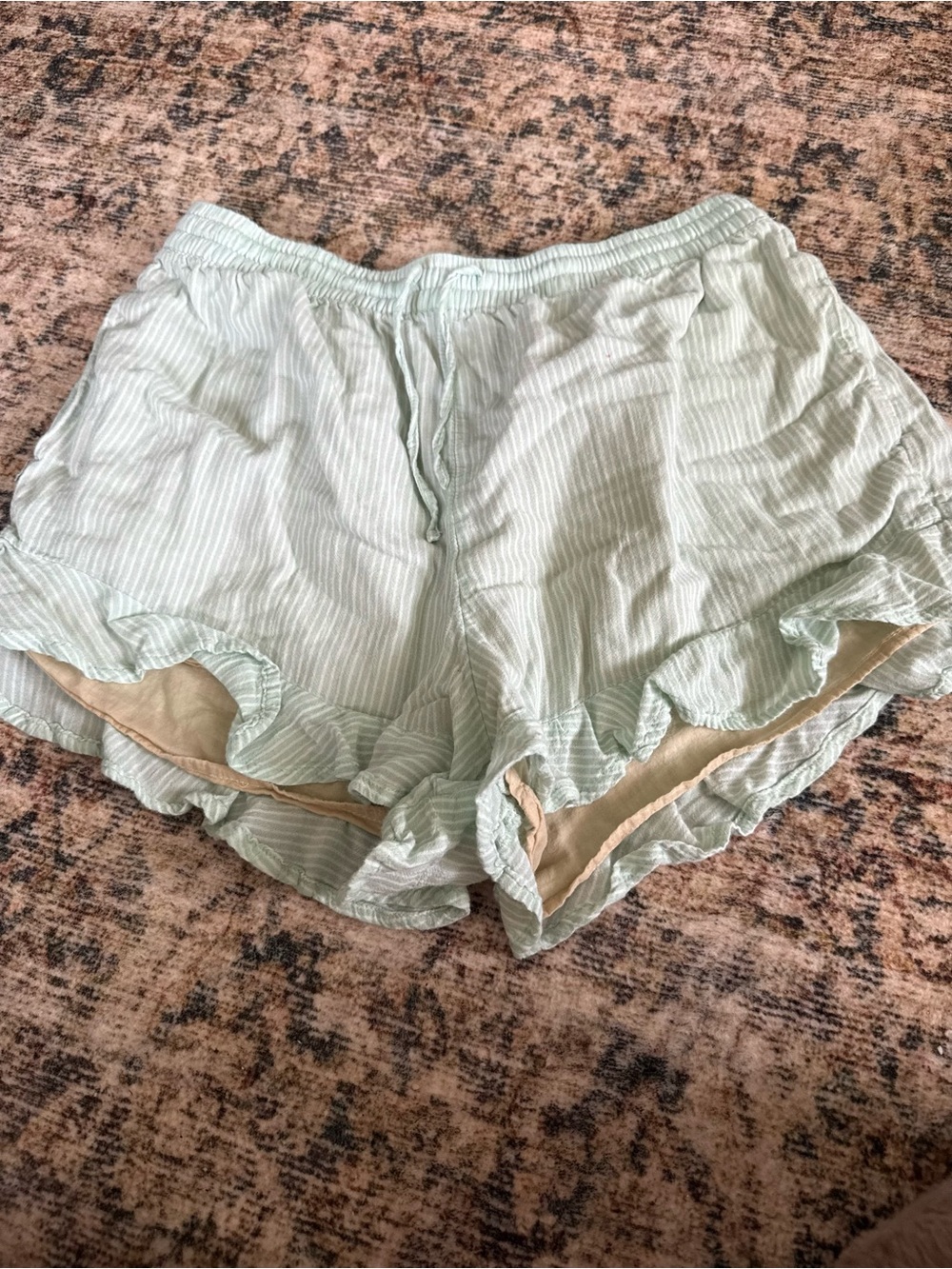 American Eagle Outfitters Mint Striped Ruffle Hem Pajama Shorts